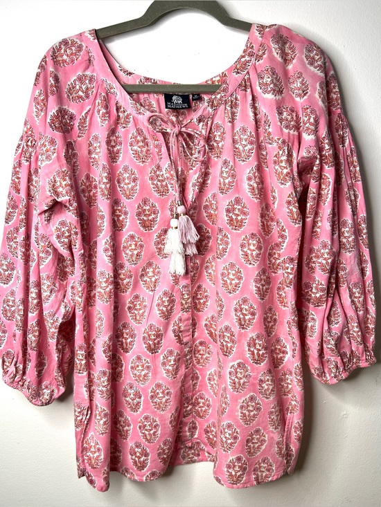 Madison Mathews Tops - Madison Mathews Pink Tassel Tie 3/4 Sleeve Peasant Top SZ M EUC